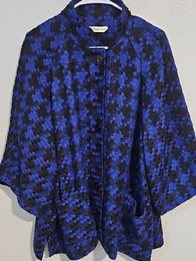 Coldwater Creek Blue and Black Houndstooth Button-Front Sweater Jacket